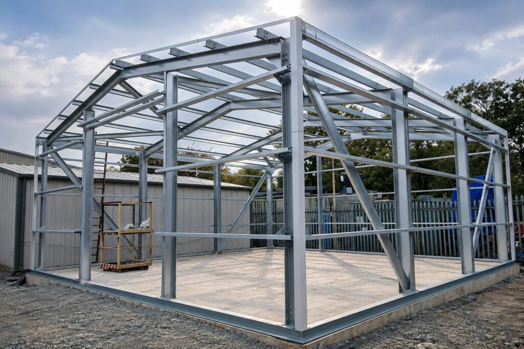 commercial galvanised steel frame construction background