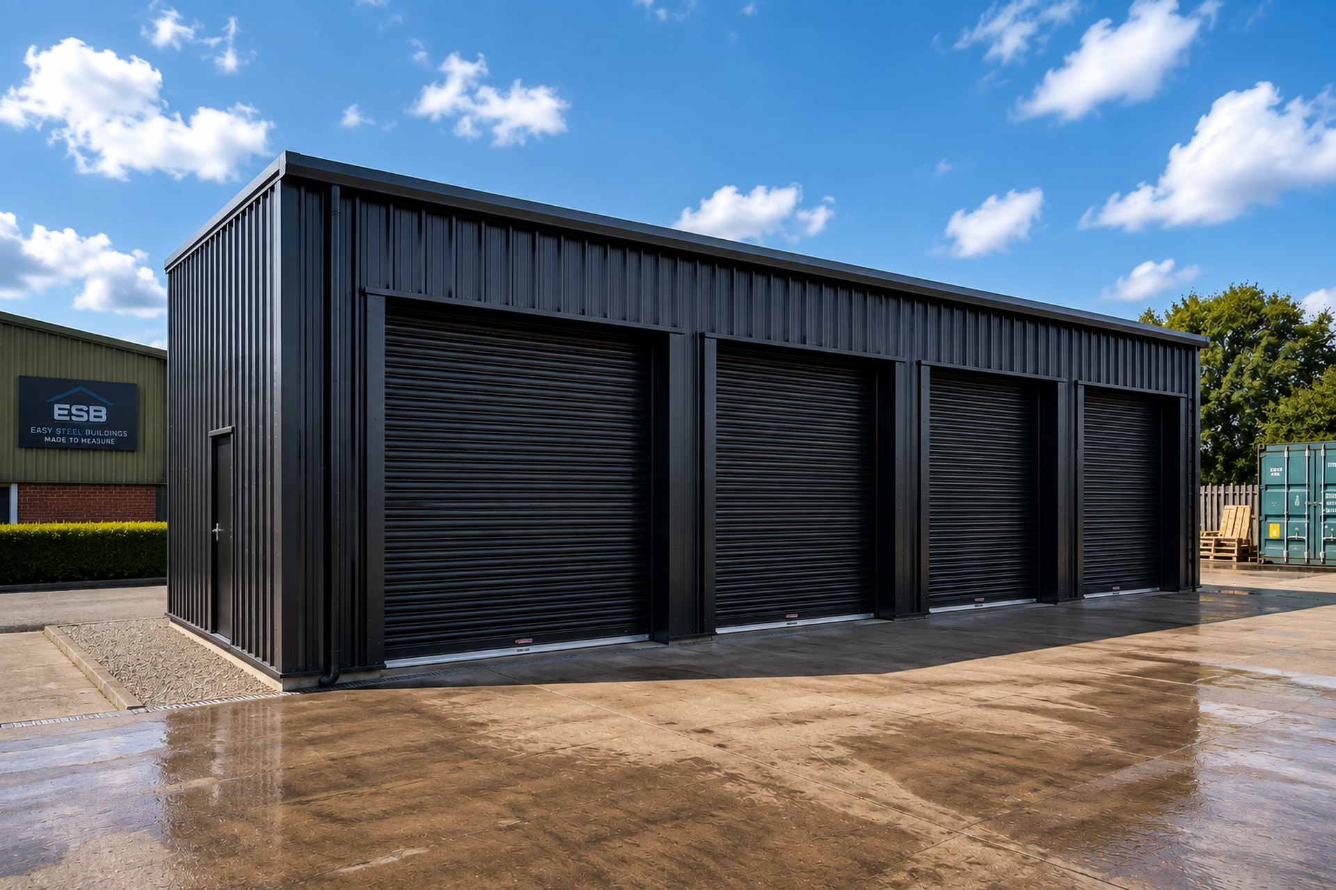 industrial steel building four roller shutter doors
