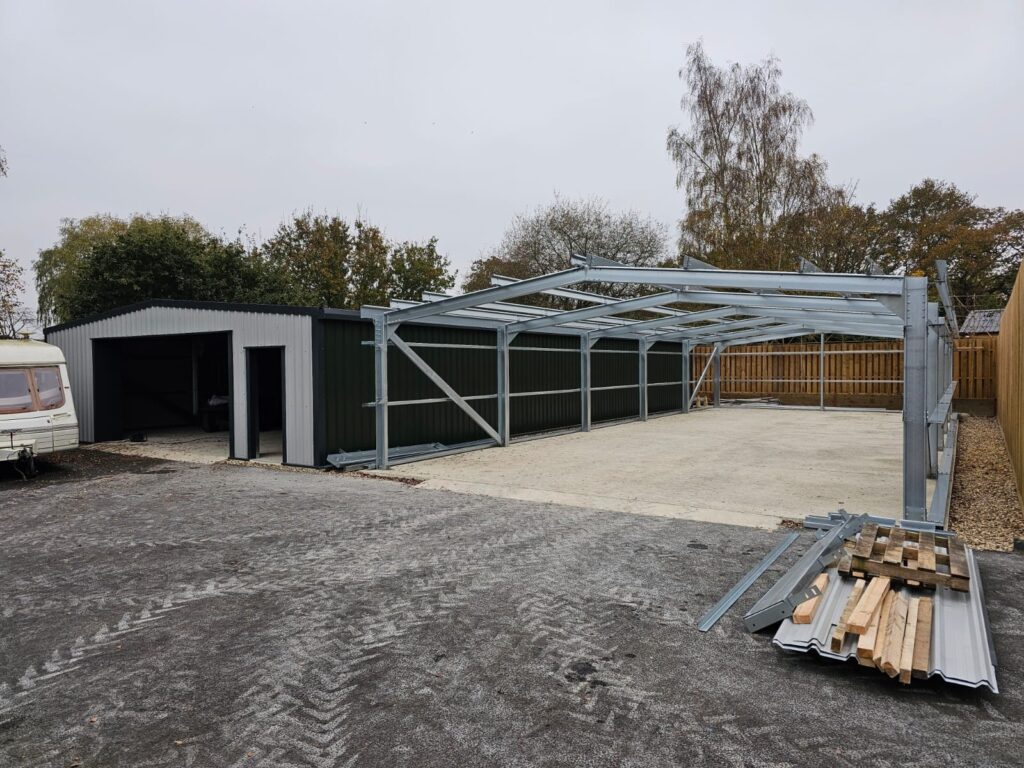 Steel Building Gallery commercial low eaves steel building front near complete