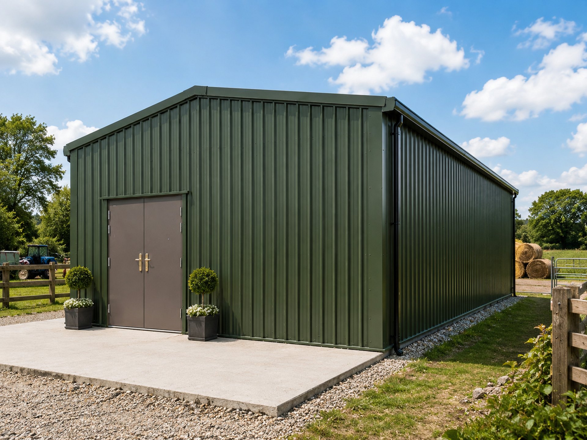 agricultural steel storage building green cladding