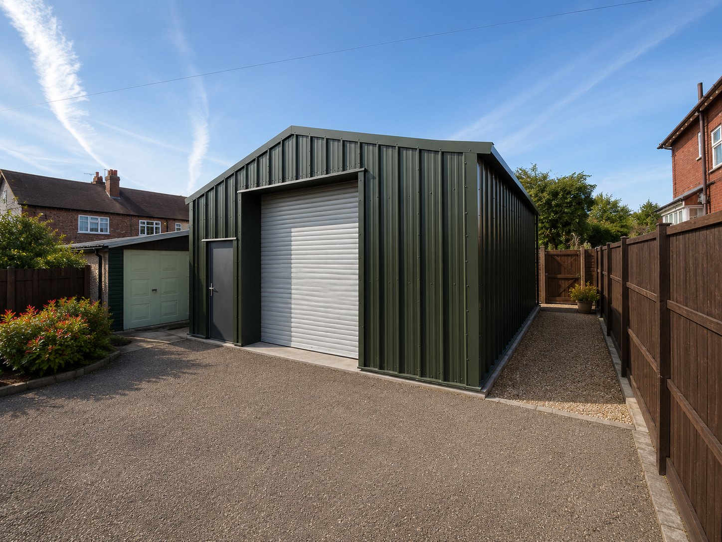domestic green steel garage residential workshop