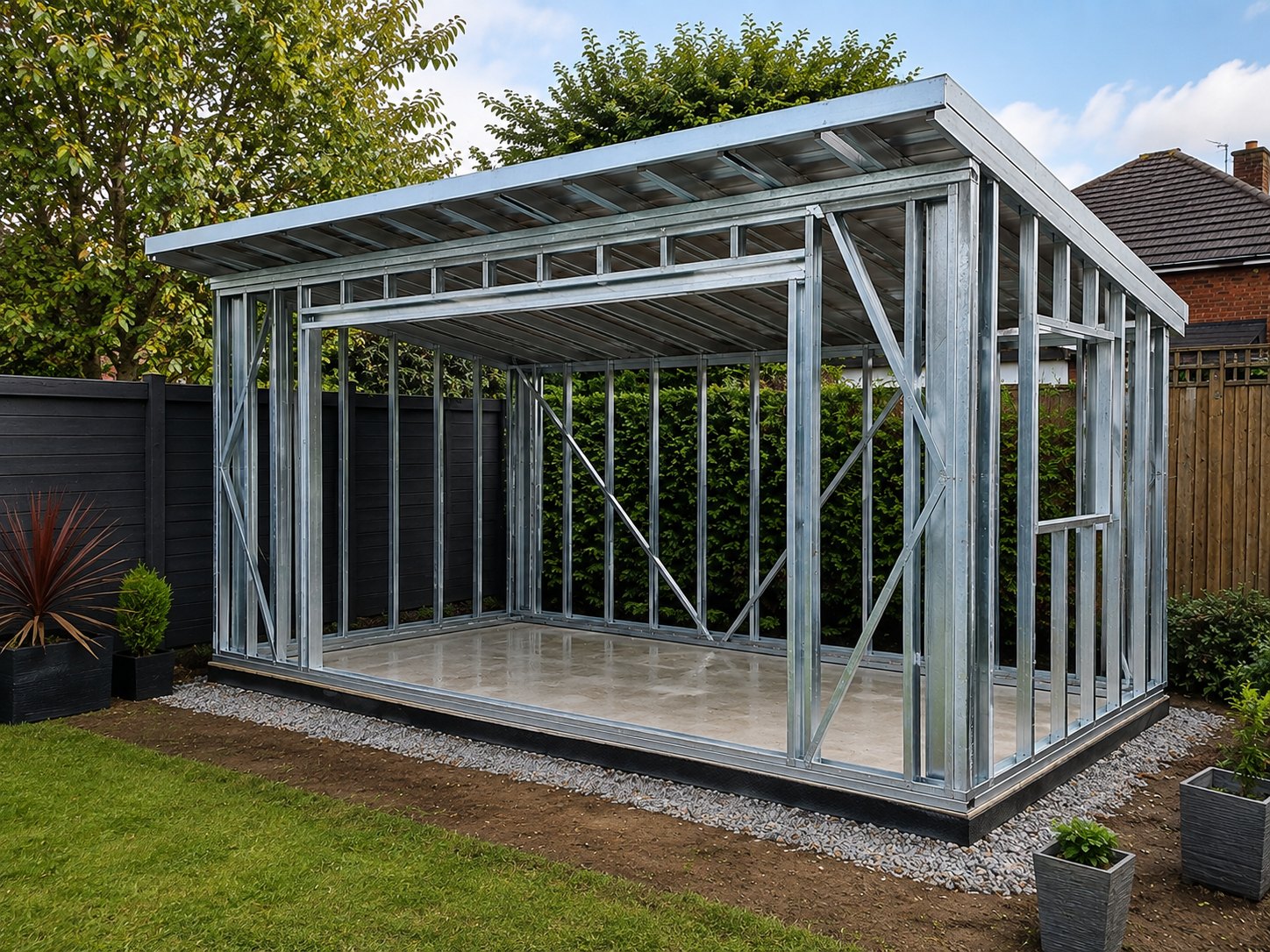 Light Gauge Steel Buildings domestic lightweight steel garden room frame