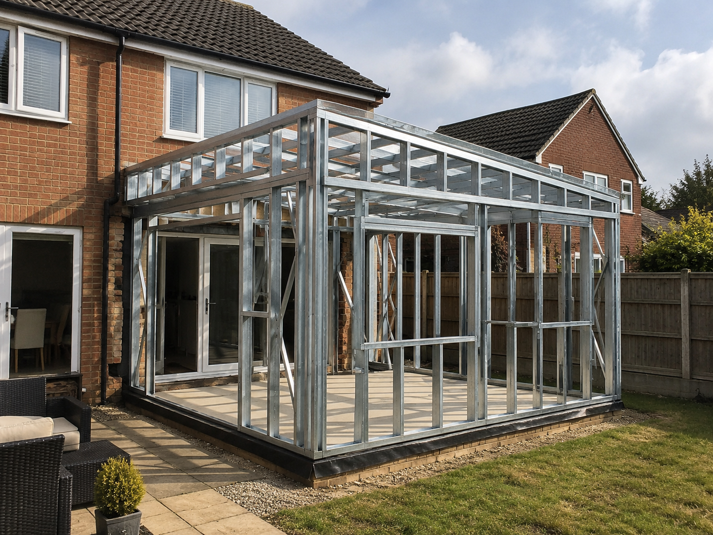 Light Gauge Steel Buildings domestic lightweight steel house extension frame