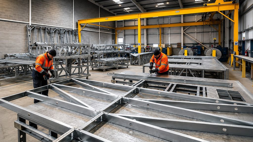 Light Gauge Steel Buildings industrial light gauge steel frame manufacturing workers