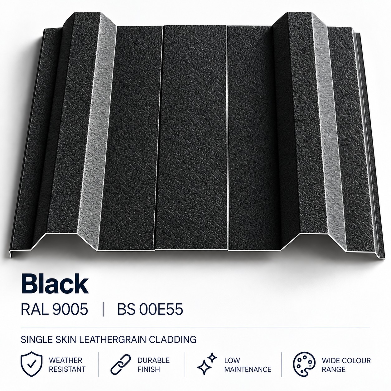 commercial black single skin leathergrain cladding ral 9005