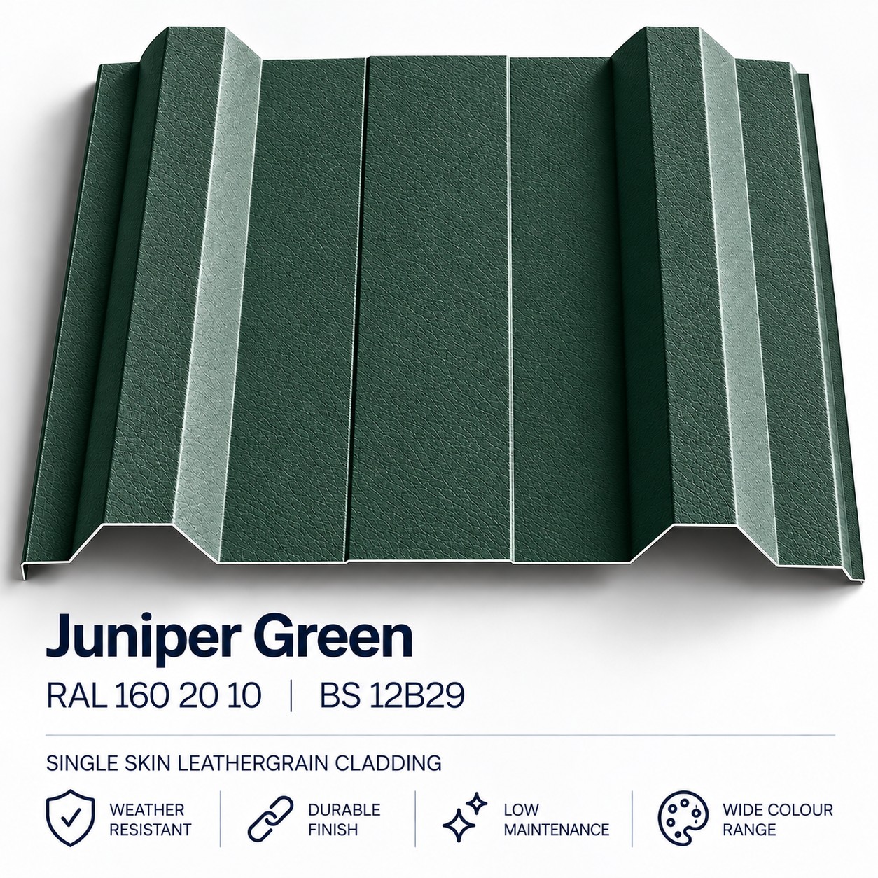 commercial juniper green single skin leathergrain cladding ral 160 20 10