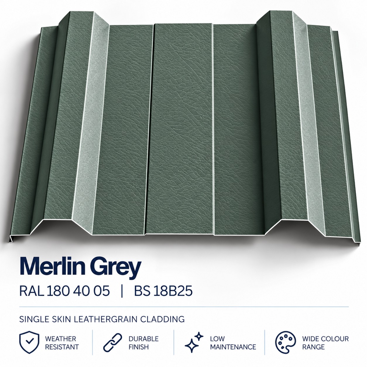 commercial merlin grey single skin leathergrain cladding ral 180 40 05