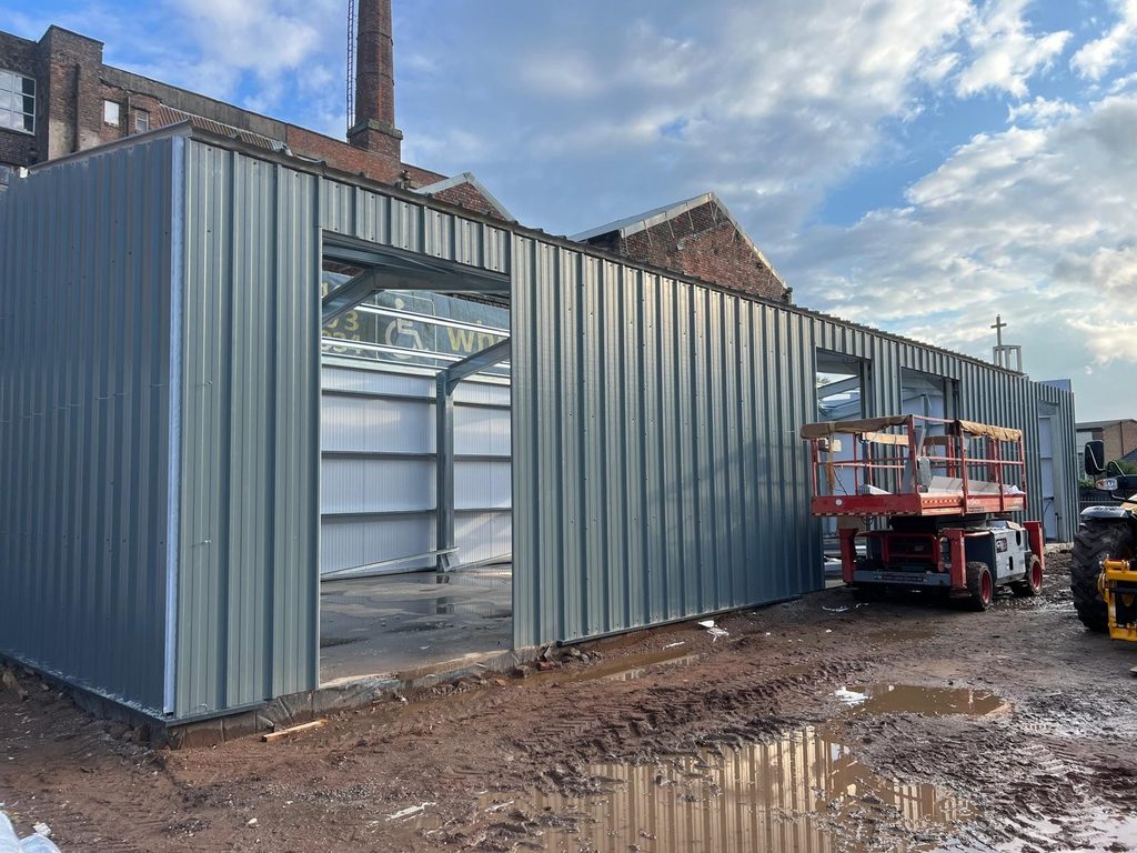 Steel Building Gallery commercial multi bay steel workshop cladding progress