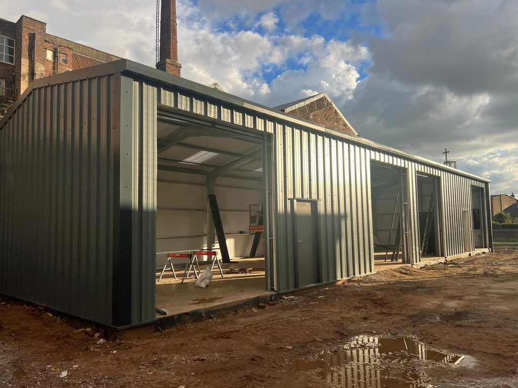 Steel Building Gallery commercial multi bay steel workshop exterior progress