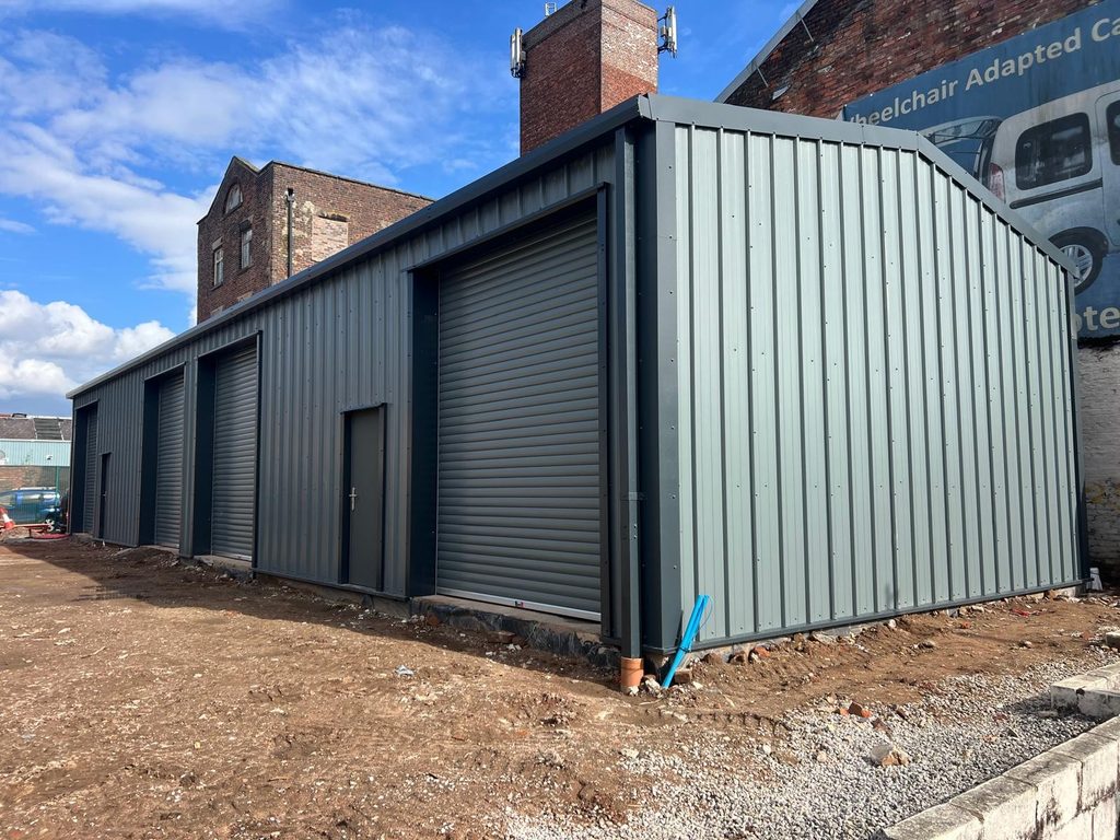 Steel Building Gallery commercial multi bay steel workshop finished front elevation