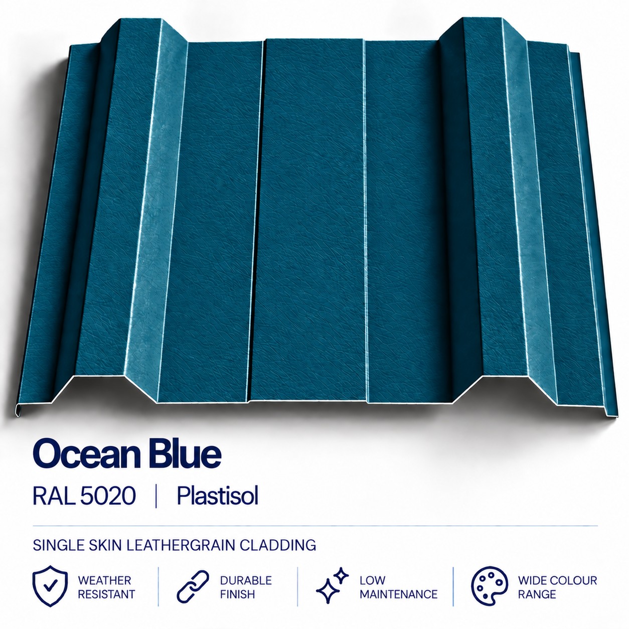 commercial ocean blue single skin leathergrain cladding ral 5020