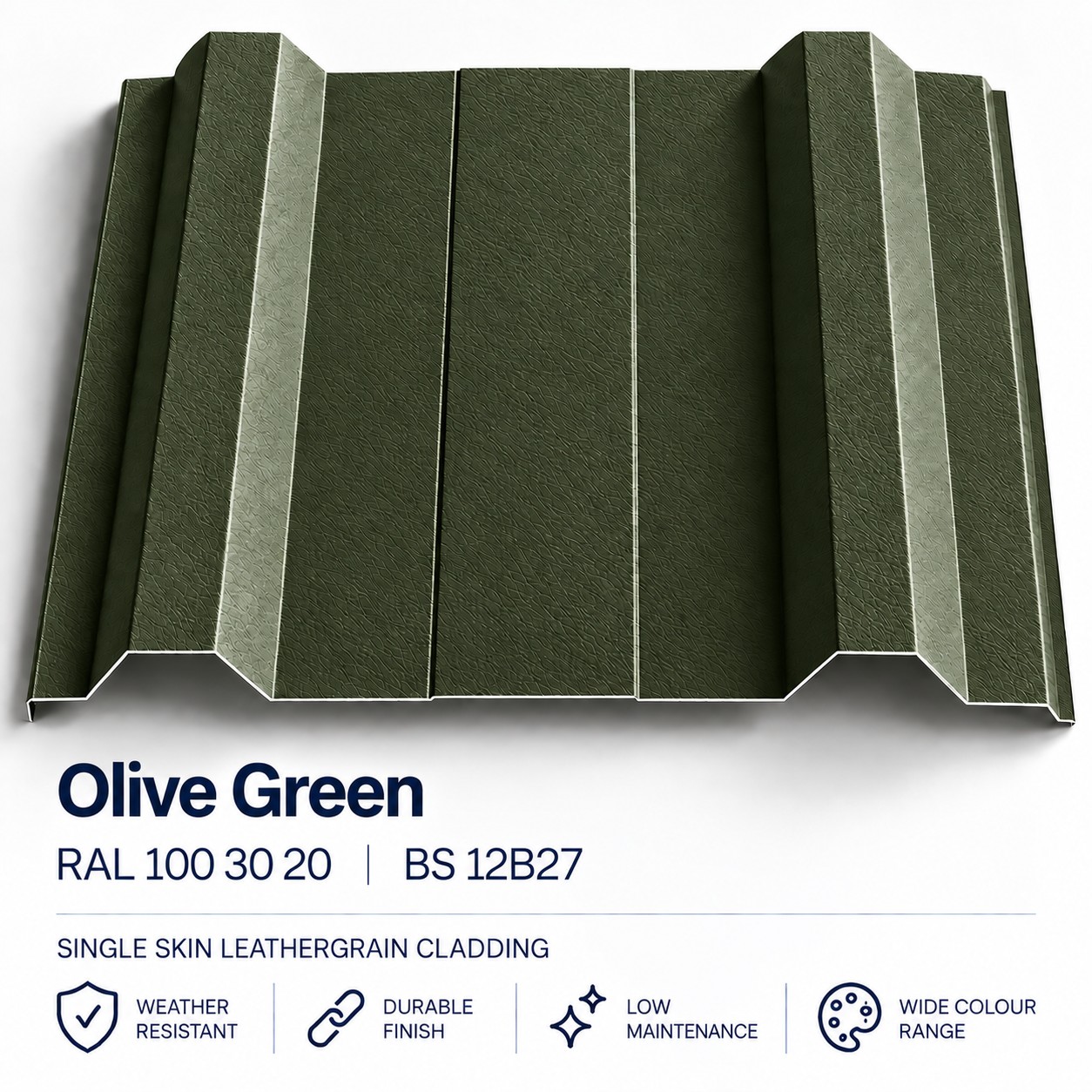 commercial olive green single skin leathergrain cladding ral 100 30 20
