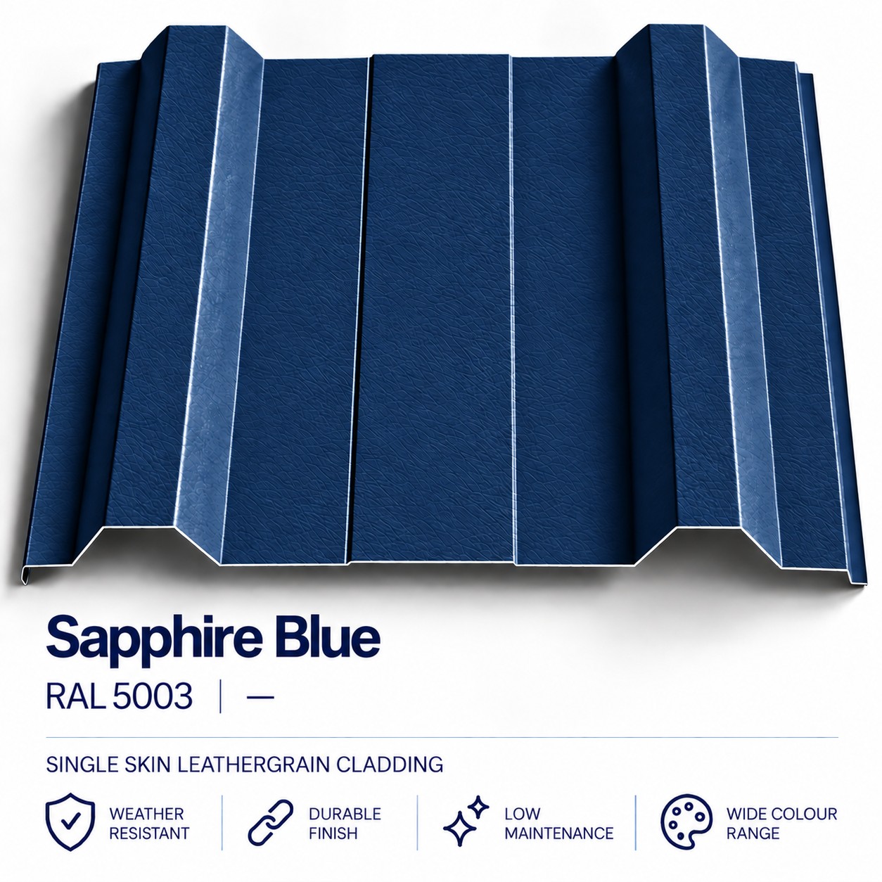 commercial sapphire blue single skin leathergrain cladding ral 5003