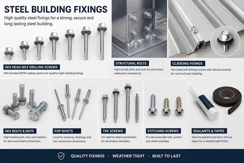What’s Included With Your Steel Building? commercial steel building fixings montage