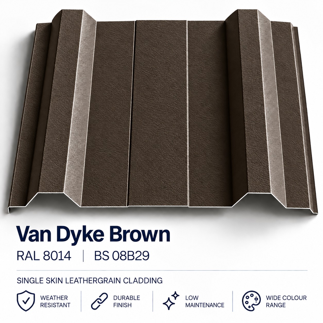 commercial van dyke brown single skin leathergrain cladding ral 8014
