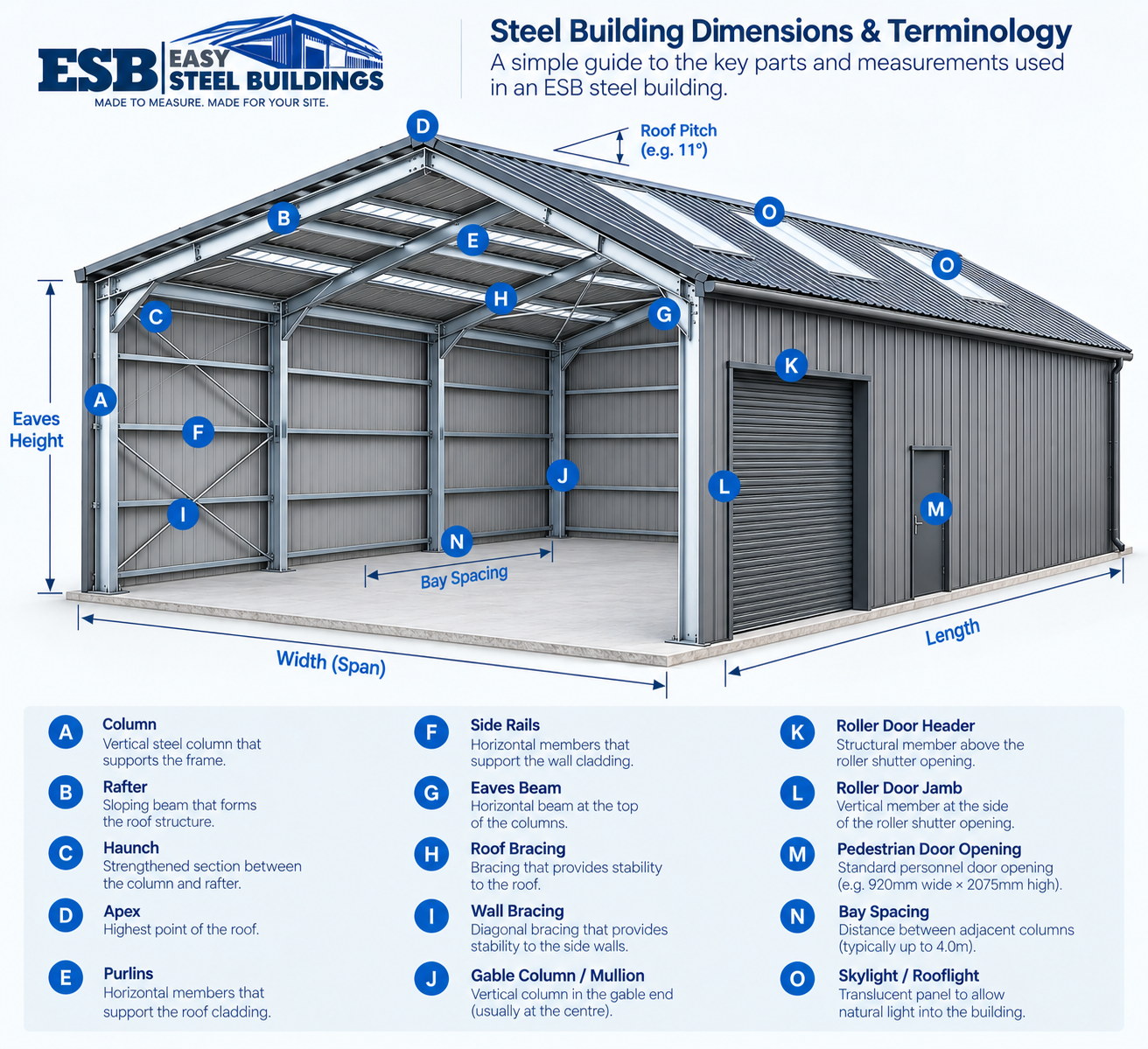 esb steel building dimensions terminology commercial industrial domestic equestrian final
